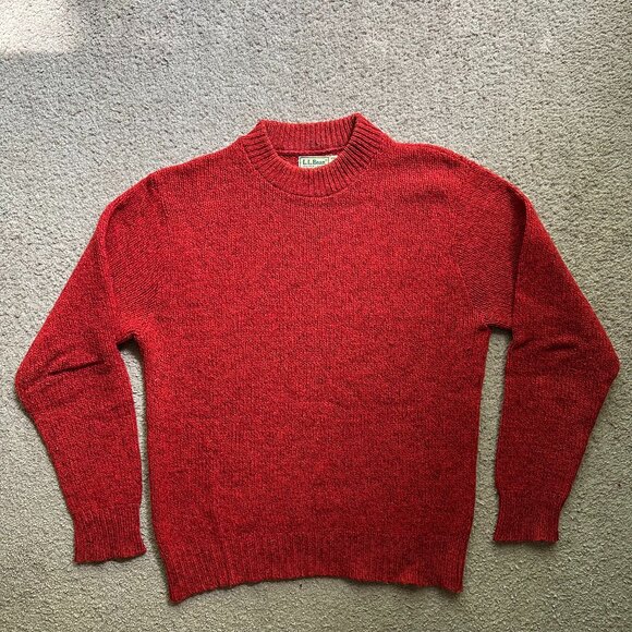 LL Bean Sweater Mens Medium Crewneck Vtg Wool Pullover Long Sleeve Red